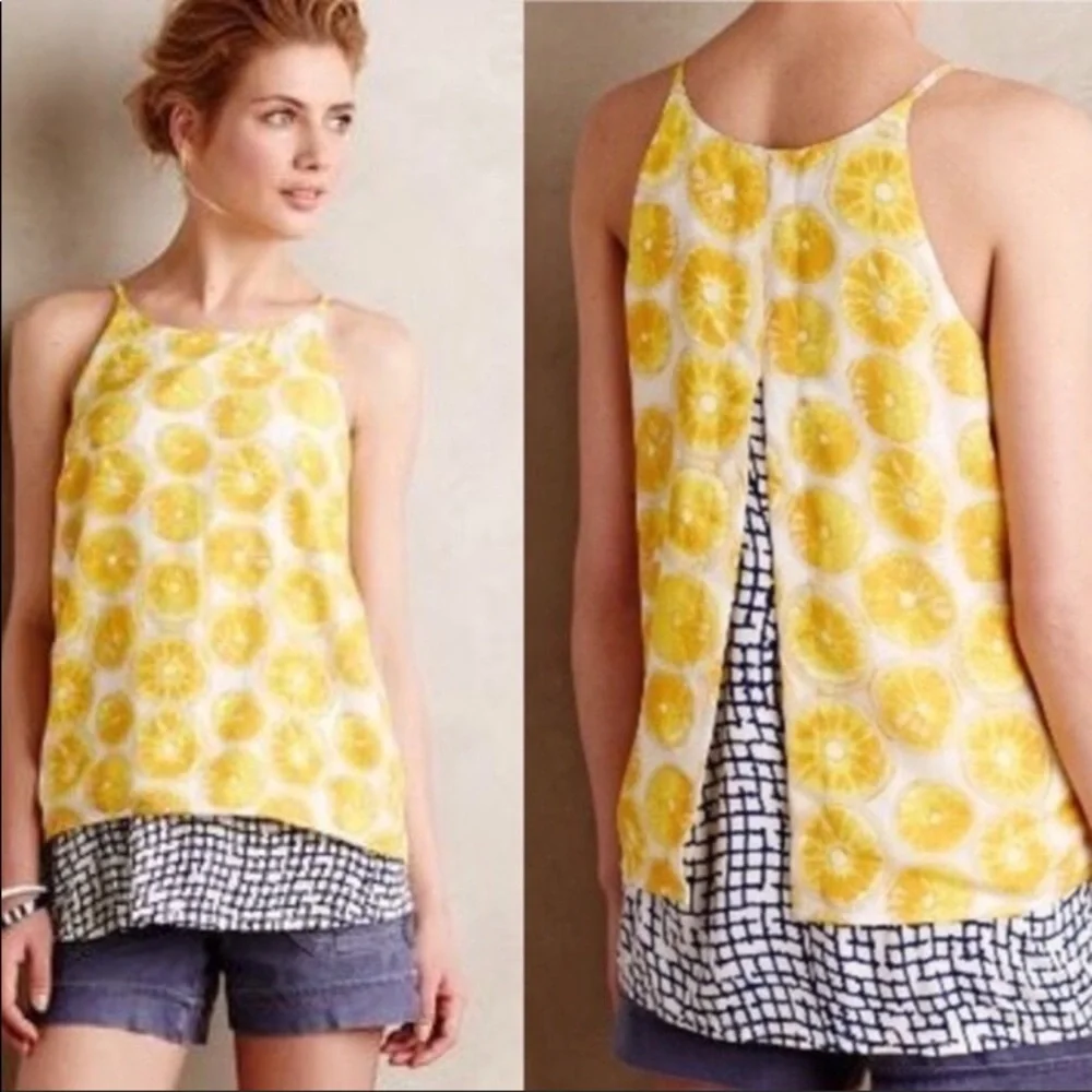Anthropologie Porridge lemon swing tank top